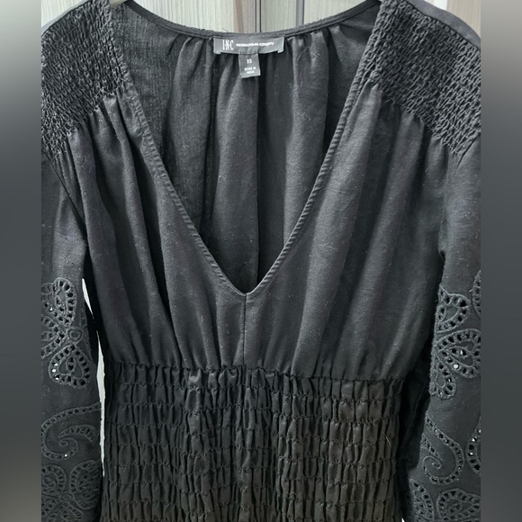 NEW! cotton linen smocked mini dress embroidered cut out arms XS - Picture 7 of 12